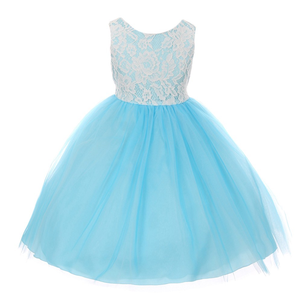 Kleine Mädchen Aqua Spitze Tüll ärmelloses Ostern Kleid 2-6