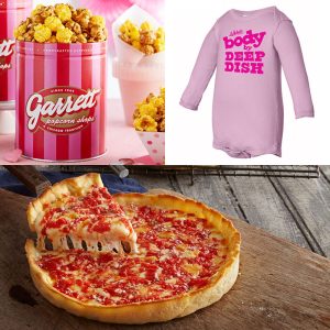 Garrett Popcorn zierliche rosa Zinn, rosa Onesie, & 1 Lou-Pizza