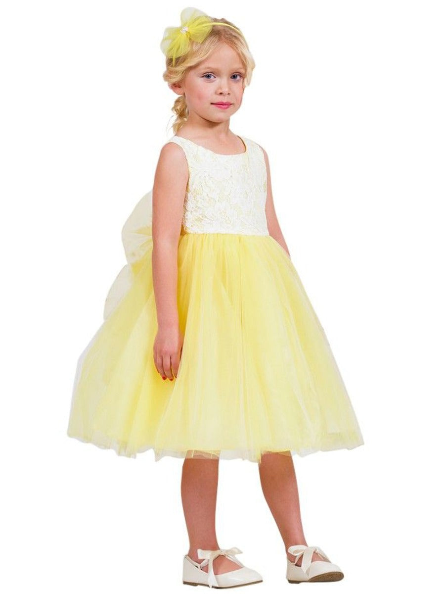 Kleine Mädchen Gelb Spitze Tüll ärmelloses Ostern Kleid 2-6
