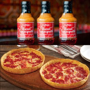 3 Flaschen von Lou's süß Vinaigrette Salat Dressing & 2 Pizzas