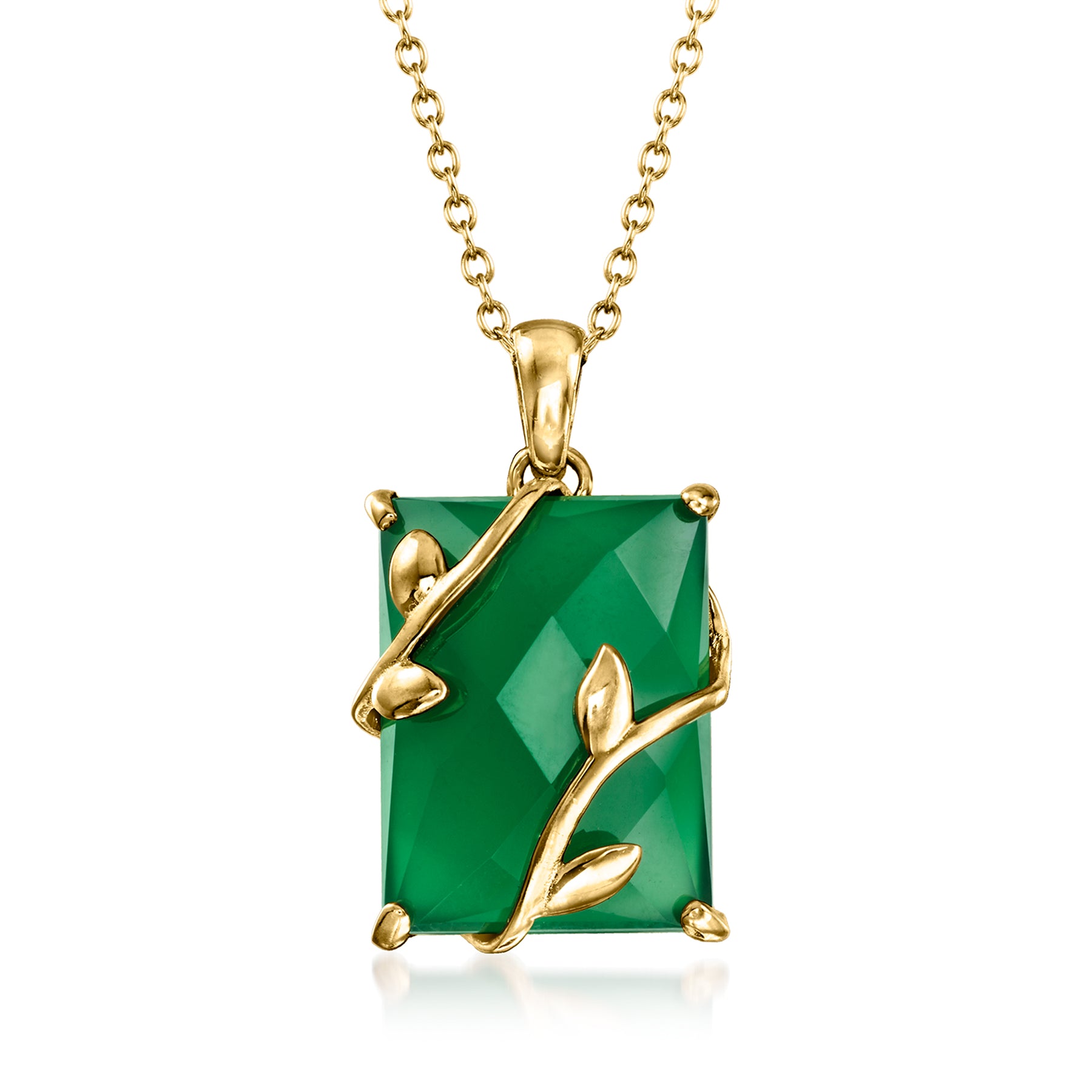Ross-Simons Grüne Chalcedon Vine Anhänger Halskette in 18kt Gold über Sterling