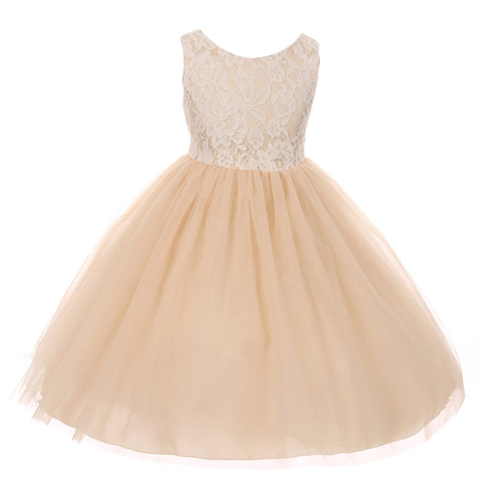 Große Mädchen Champagner Spitze Tüll ärmelloses Ostern Kleid 8-12