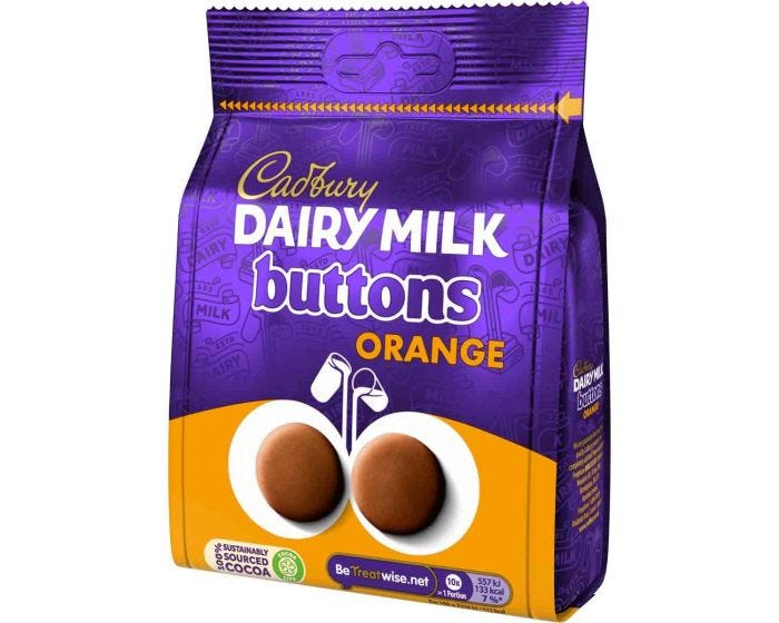 Cadbury Milchmilch Orange Knöpfe