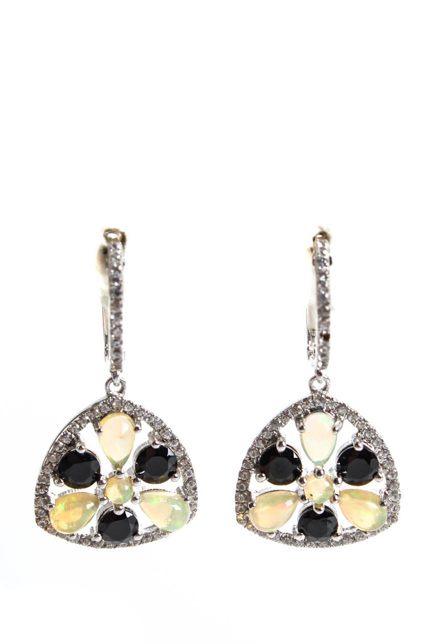 Raritäten Sterling Silber Opal Schwarz & Weiß Spinell Cluster baumeln Ohrringe 1.25