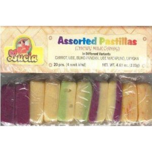Lucia – Assorted Pastillas – weich und kaubar Zuckerwatte – Karotten, Ube, Buko Pandan, ube macapuno, langka – 20 Stück – 4,75 oz