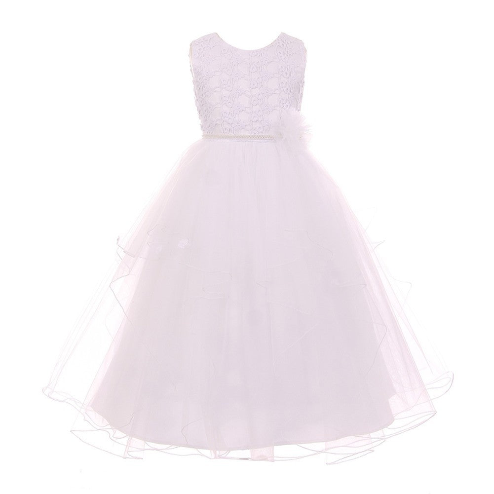 Kleine Mädchen weiße Perle Blume geschmückt Mehrfarbig Layer Blumenmädchen Kleid 4-6