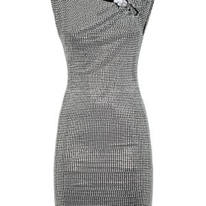 Minikleid mit gepolsterten Schultern und Fluo-Strasssteinen
