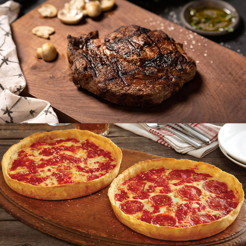 4 Gibsons 14oz. GGA Ribeyes & 2 Lou's Pizzas