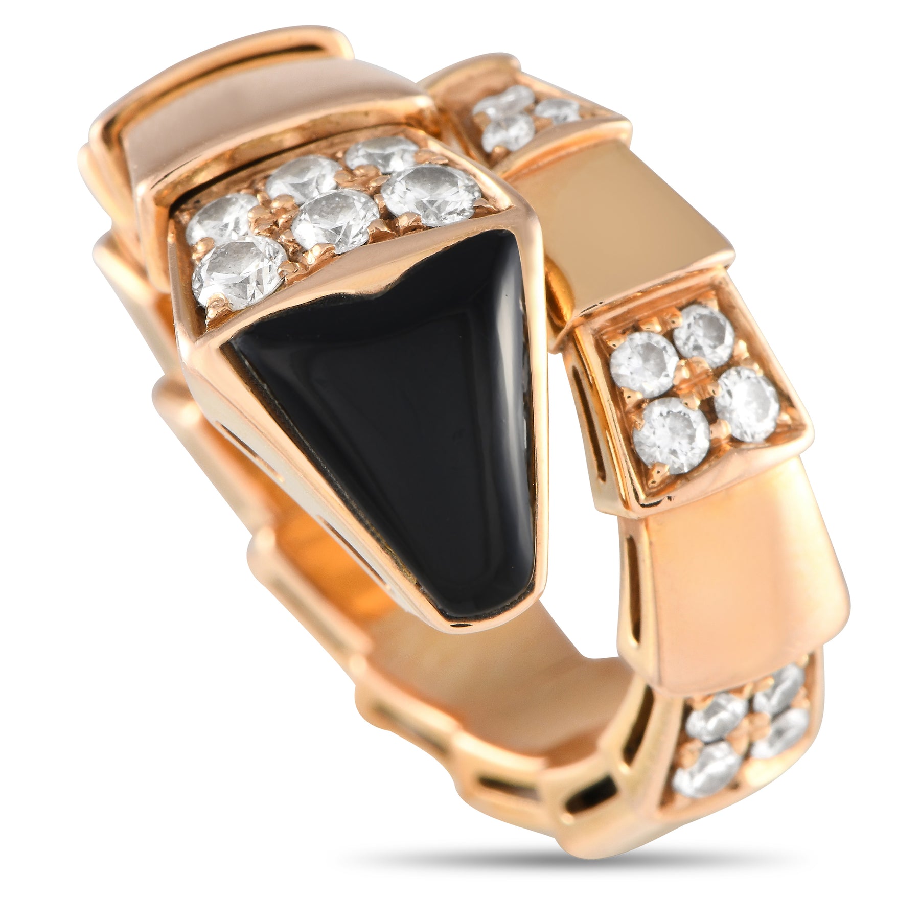 Bvlgari Serpenti 18 Karat Roségold Diamant und Onyx Viper Ring BV13 -051424