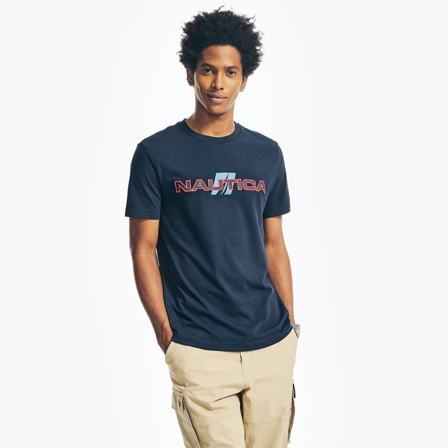 Nautica Herren Sustainably Crafted Logo Grafik T-Shirt
