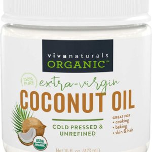 Viva Naturals Bio Kokosöl, unraffiniert, kaltgepresst Extra Virgin Kokosöl, USDA Bio-und Nicht-GVO-Kochen Öl, groß wie Haaröl und Hautöl, 16 Oz