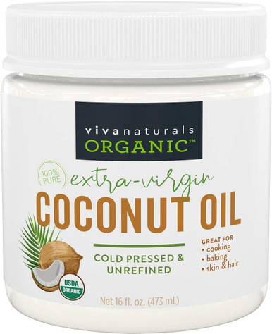 Viva Naturals Bio Kokosöl, unraffiniert, kaltgepresst Extra Virgin Kokosöl, USDA Bio-und Nicht-GVO-Kochen Öl, groß wie Haaröl und Hautöl, 16 Oz