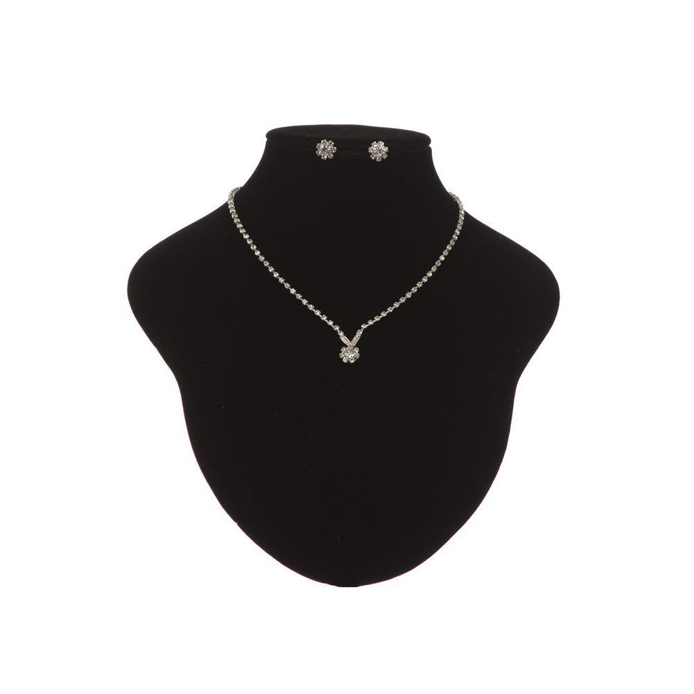 Mädchen Silber Ton Glitzer Strass Halskette Ohrringe Schmuck Geschenk Set