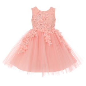 Blumenmädchenkleid für große Mädchen in Altrosa mit 3D-Blumenapplikationen und weichem Tüll für Ostern, Größe 8–12