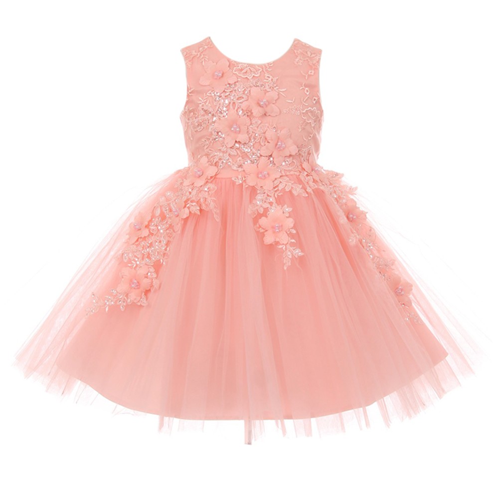 Große Mädchen Altrosa 3D mit Blumenmuster Appliques weiche Tüll Ostern Blumenmädchen Kleid 8-12