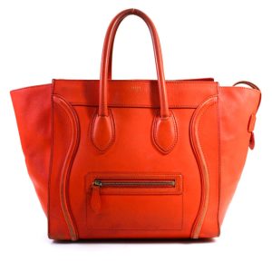 Celine Damen Winged Zip Top Mini Gepäcktasche Handtasche Rot Orange Leder
