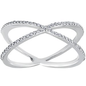 1/5CT 10K Weißgold Runde Diamant Crossover Cocktail Fashion Statement X Ring