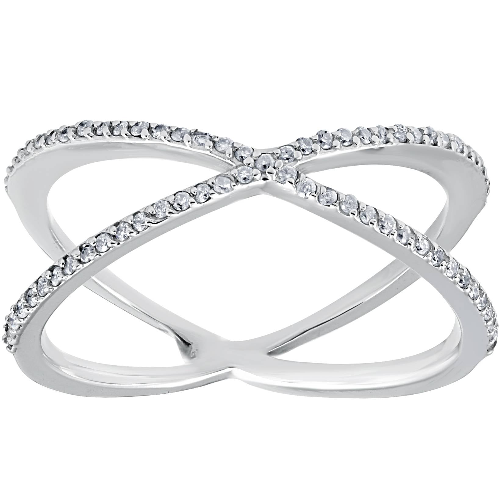 1/5CT 10K Weißgold Runde Diamant Crossover Cocktail Fashion Statement X Ring