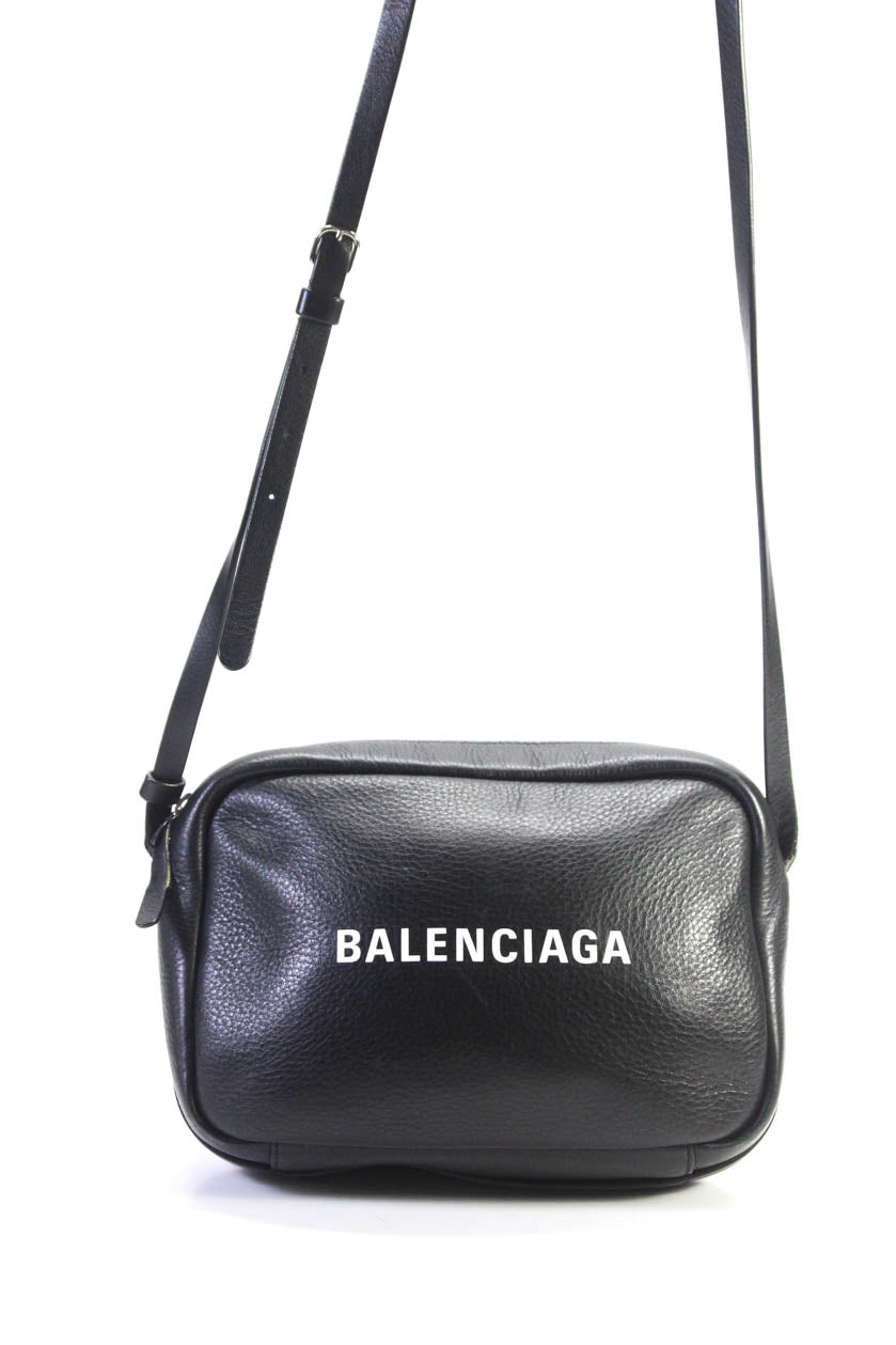 Balenciaga Damen Zip Closure Ville Logo Leder Umhängetasche Schwarz