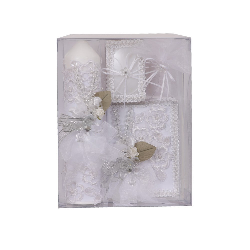 Mädchen Weiß mit Blumenmuster Applique Spanische Version Erstkommunion Kerze Set