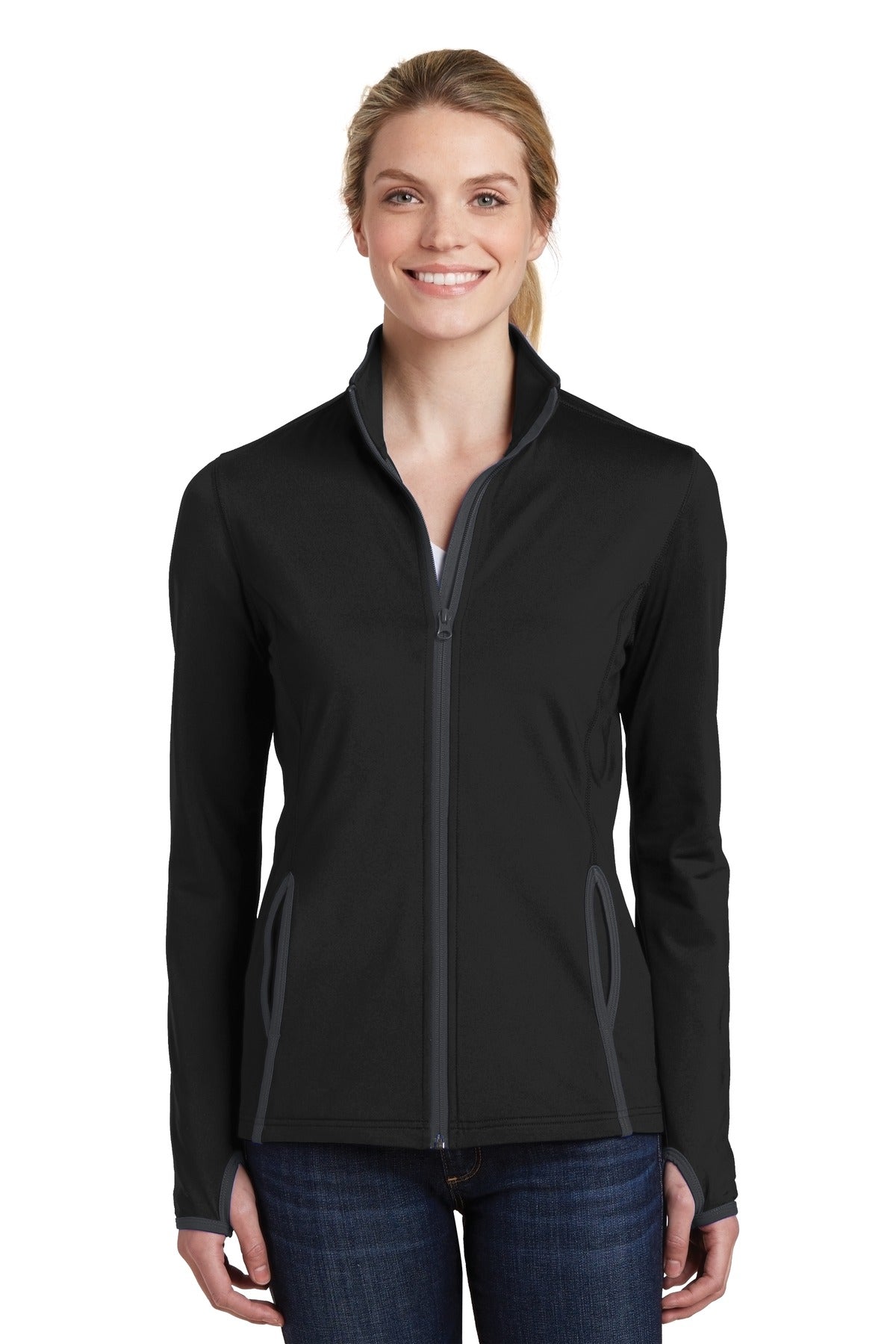 Sport-Tek Damen Sport-Wick Stretch Contrast durchgehender Reißverschluss Jacke