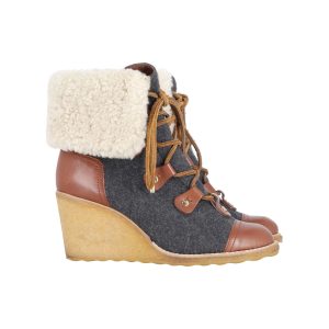 Tory Burch Marley Flanell-Keilstiefel aus braunem Leder