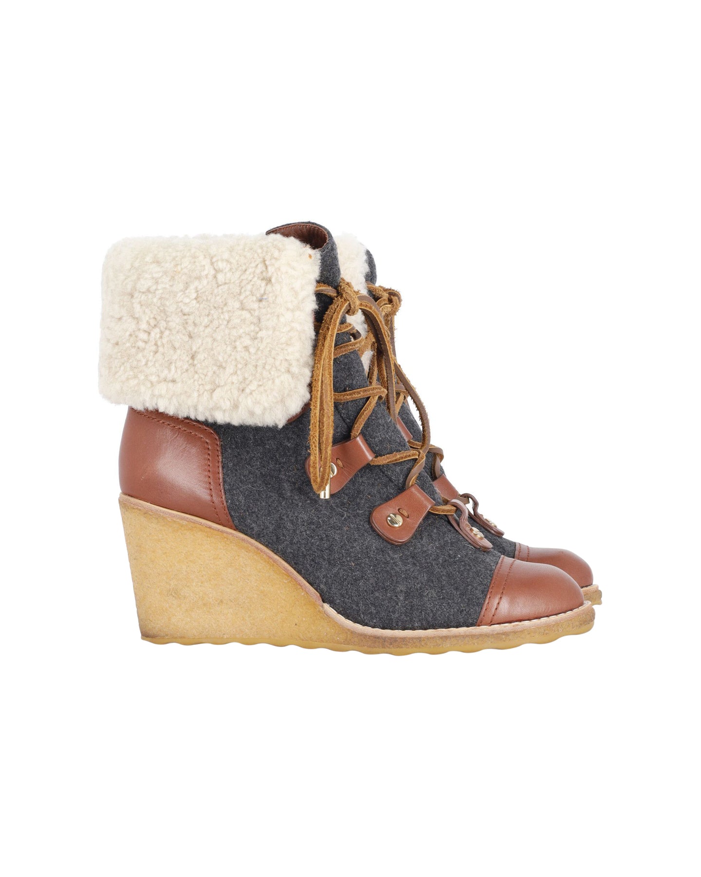 Tory Burch Marley Flannel Stiefel mit Keilabsatz in Braun