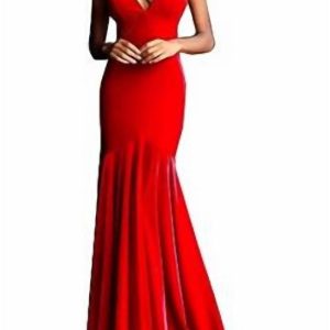 Langes Samtkleid mit offenem Rücken in Rot