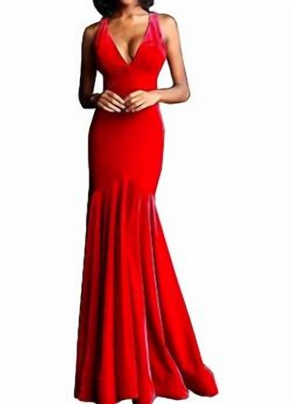Langes Kleid mit offenem Rücken aus Samt in Rot