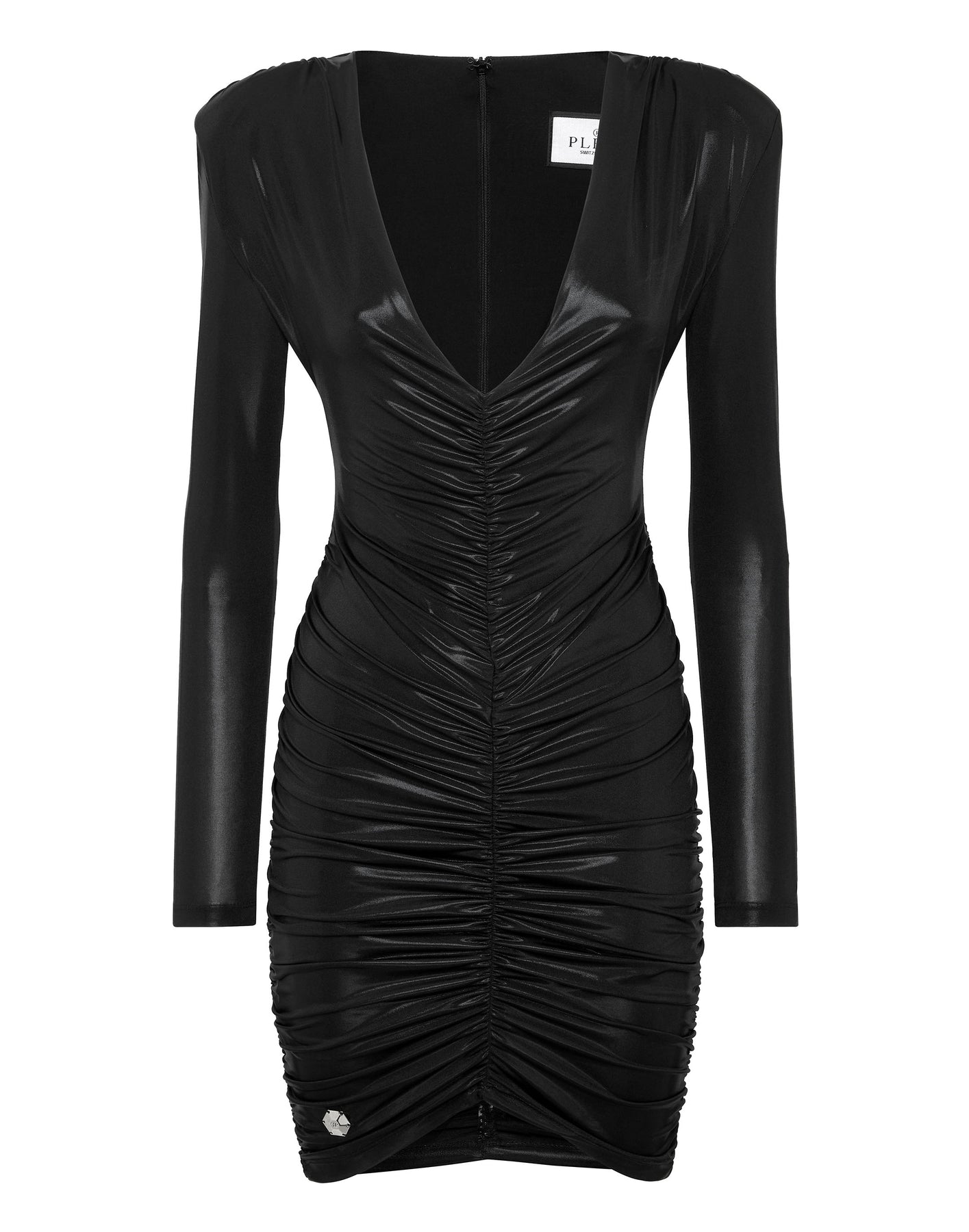 Gepolsterte Schulter Lame Minikleid