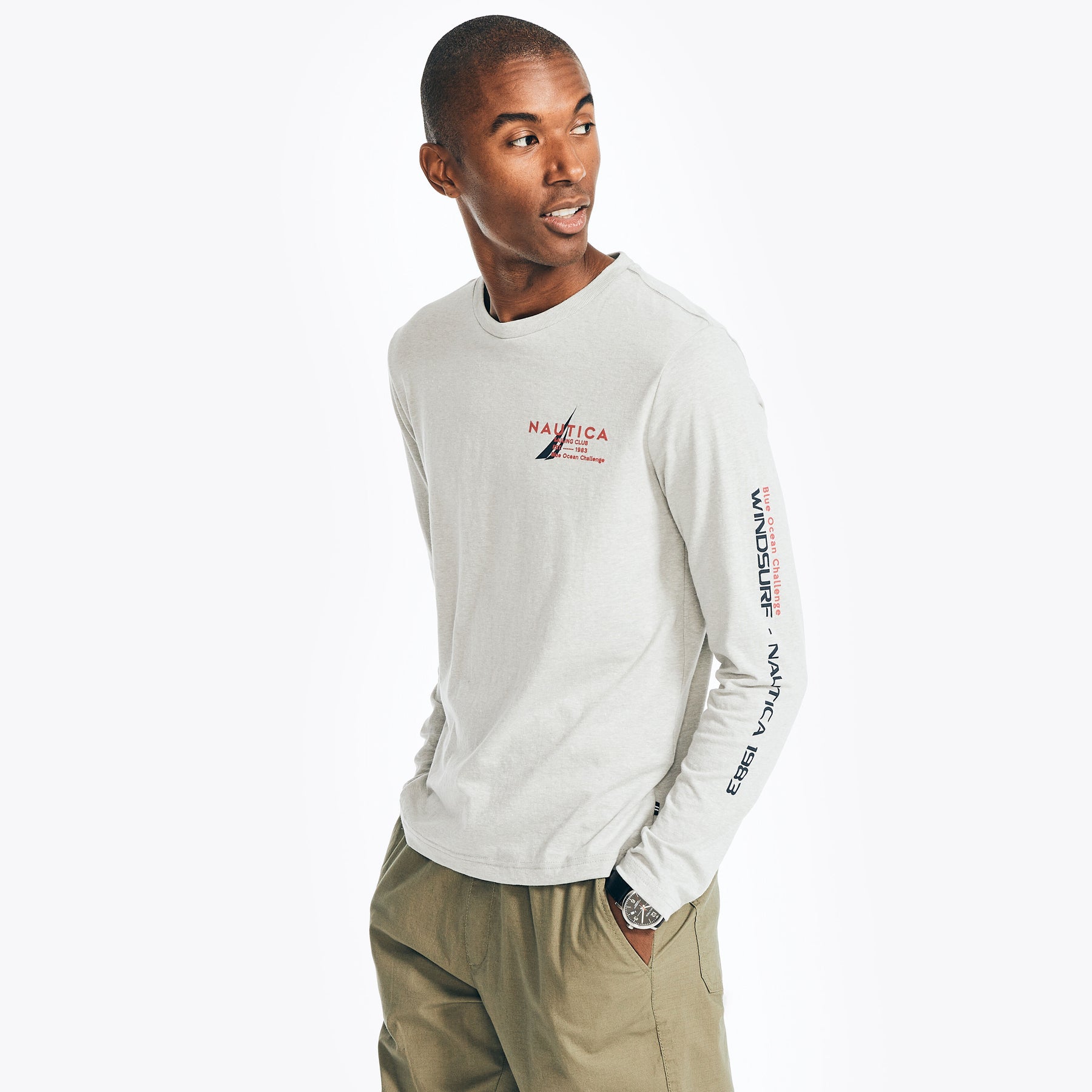 Nautica Herren nachhaltig gestaltete Grafik Langarm-T-Shirt