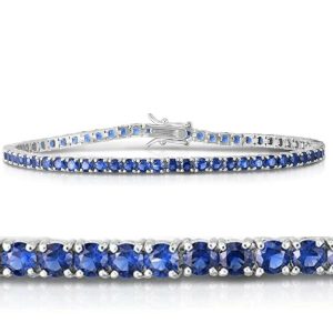 3 1/2ct Blau Saphir Tennis Armband 14k Weißgold 7