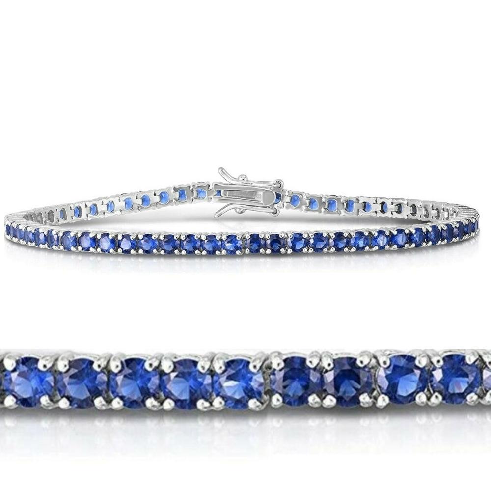 3 1/2ct Blau Saphir Tennis Armband 14k Weißgold 7