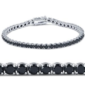7 1/4 ct Schwarz Diamant Tennis Armband 14k Weißgold 7