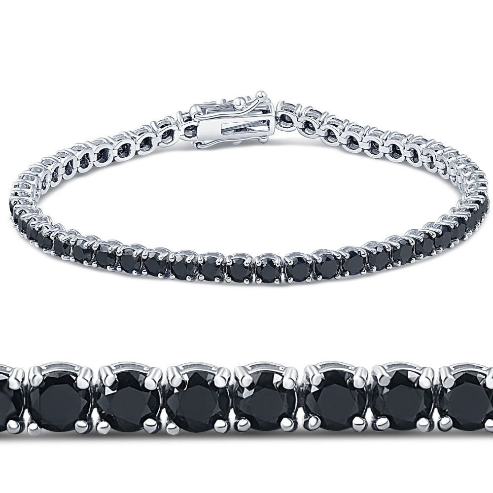 7 1/4 ct Schwarz Diamant Tennis Armband 14k Weißgold 7