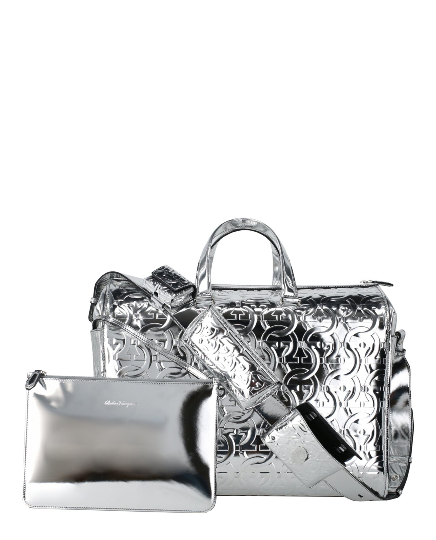 Brooklyn Monogram Tragetasche aus metallischem Leder