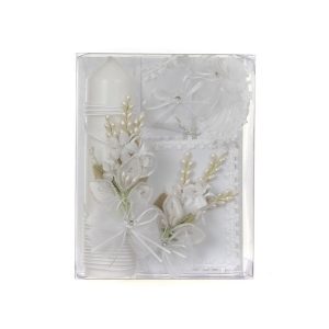 Unisex weiße mit Blumenmuster Leaf Applique spanische Taufe Kerze Set