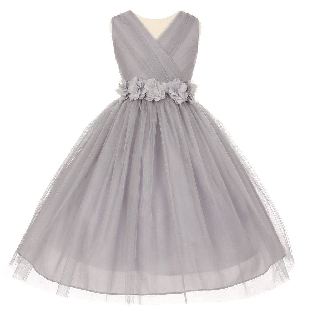 Kleine Mädchen Silber Chiffon Blumen Schärpe Glänzende Tüll Blumenmädchen Kleid 2-6