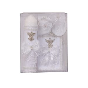 Unisex Weißer Heiliger Geist Applique Spanische Taufe Kerze Set