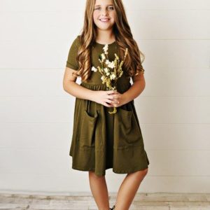 Olivfarbenes Twirl-Kleid