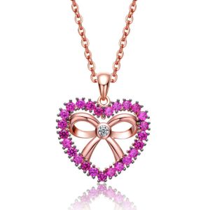 18K Roségold überzogene herzförmige Anhänger Halskette mit klaren Zirkonia für Kinder / Mädchen