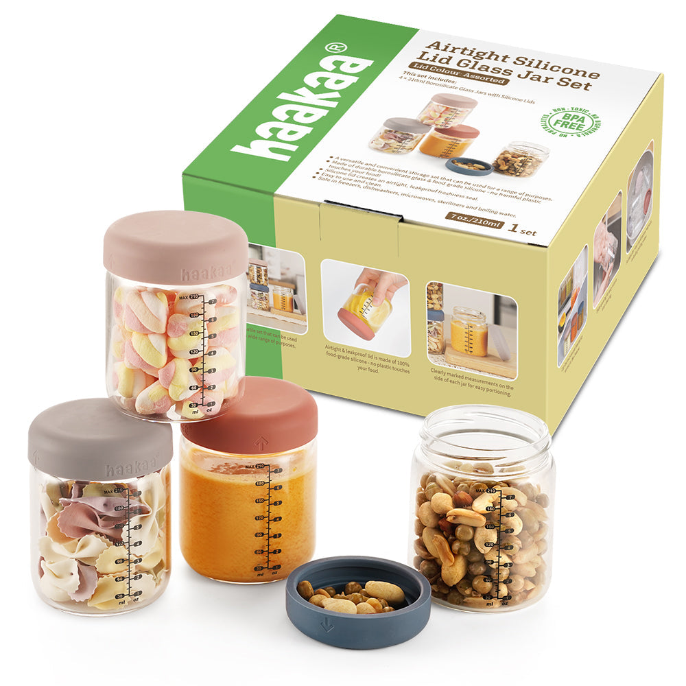 Haakaa Versiegeltes Glas Aufbewahrungsglas Set – 4 x 7 oz Gläser
