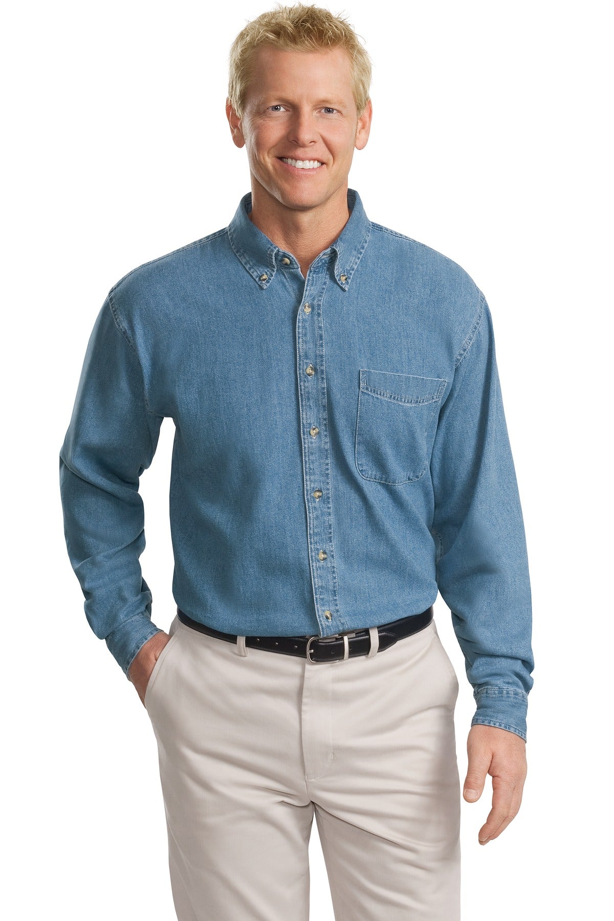 Port Authority Herren Langarm Denim Hemd TLS600