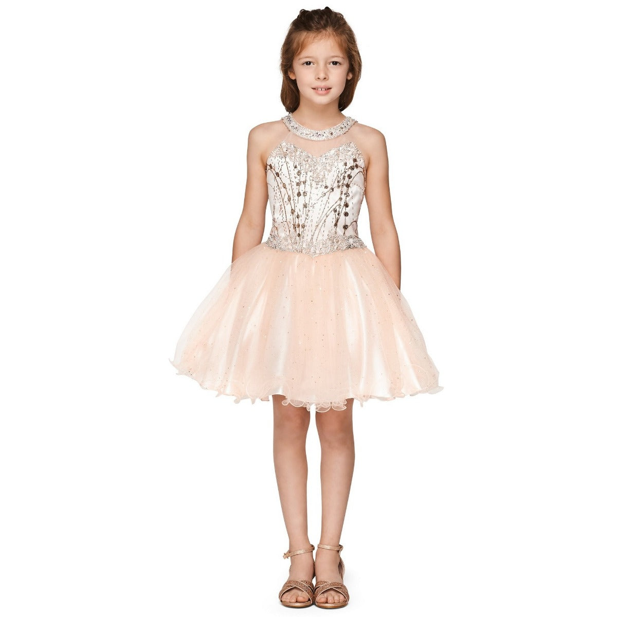 Mädchen Illusion Hals Strass Party Junior Brautjungfer Kleid 12