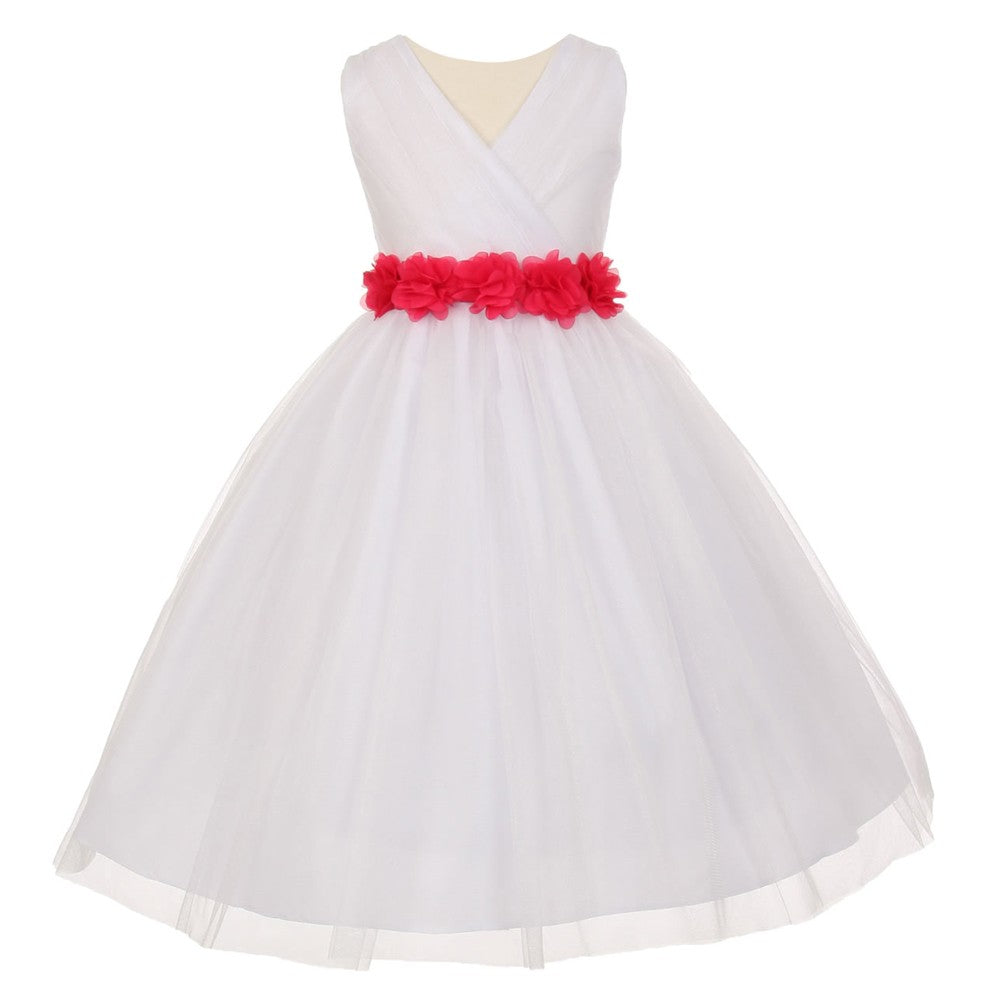 Kleine Mädchen Weiß Fuchsia Chiffon Blumen Schärpe Tüll Blumenmädchen Kleid 2-6