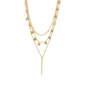 Tarnish Resistant 14k Gold überzogen Triplet Confetti und Bar geschichtet Set Halskette