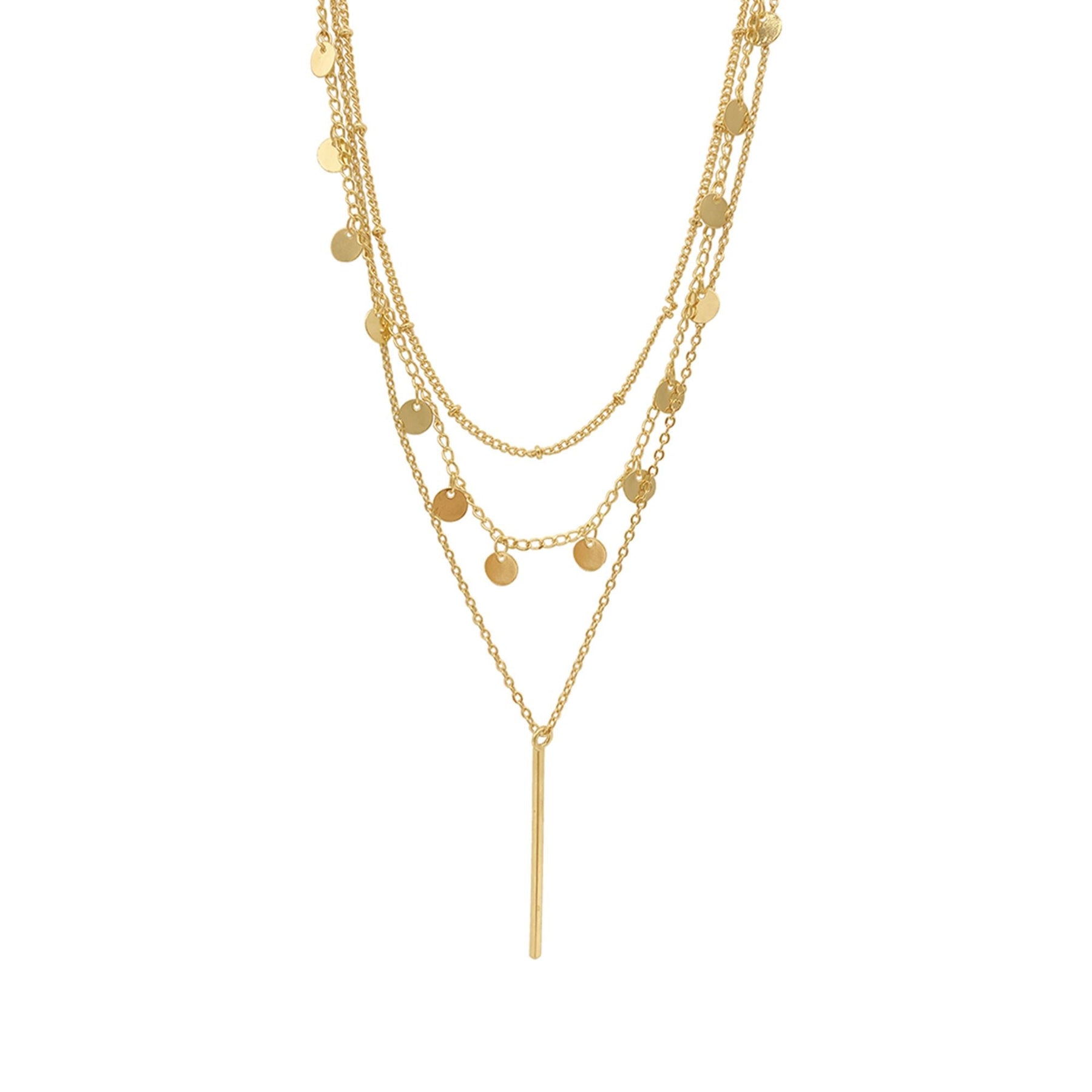 Tarnish Resistant 14k Gold überzogen Triplet Confetti und Bar geschichtet Set Halskette