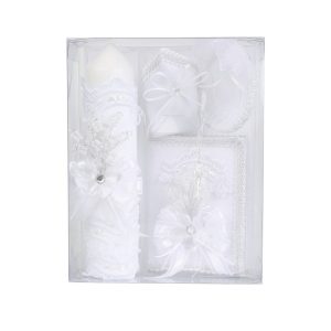 Unisex Weiß Blumenband Applique Spanische Taufe Kerze Set