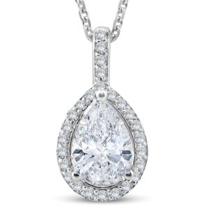 1 1/4 ct Birne Form Halo Diamant Anhänger 14k Weißgold Halskette Lab gewachsen