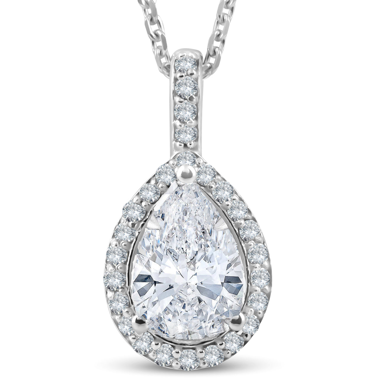 1 1/4 ct Birne Form Halo Diamant Anhänger 14k Weißgold Halskette Lab gewachsen
